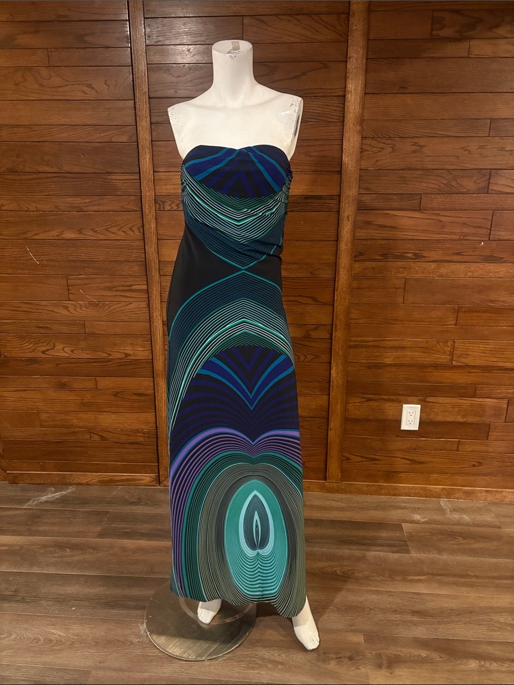 Papillon Blanc Strapless Maxi Dress in Teal, Navy & Purple